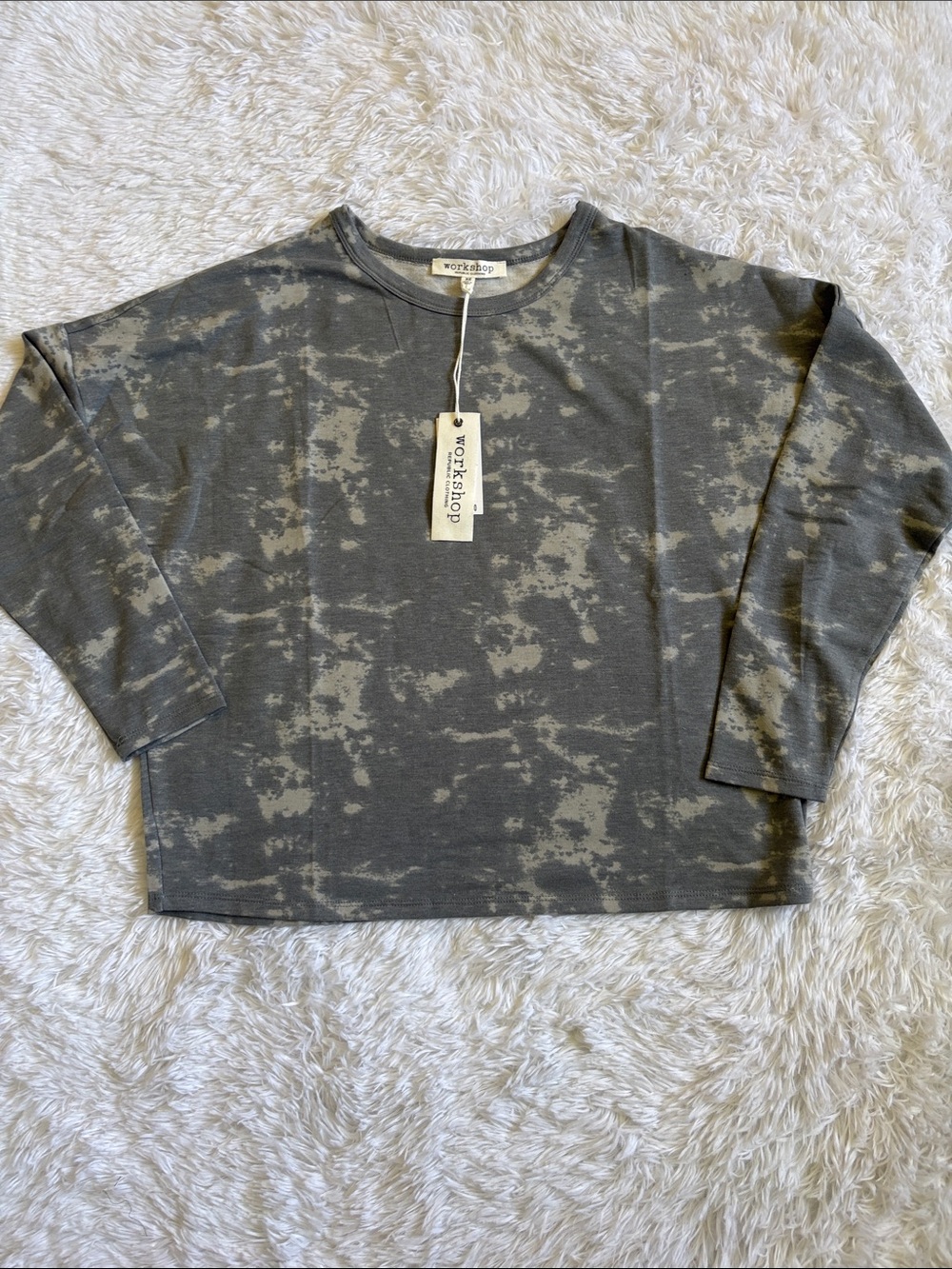 NWT Workshop Republic Clothing Grey Tie Dye Long Sleeve Top Size XS Oversized